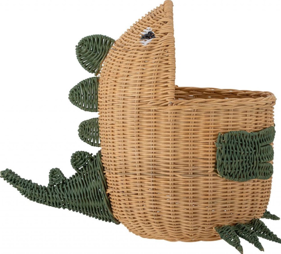 Kinderwelt Bloomingville Mini Aufbewahrung | Bloomingville Mini Eddi Aufbewahrungskorb Dinosaurier Rattan Hohe