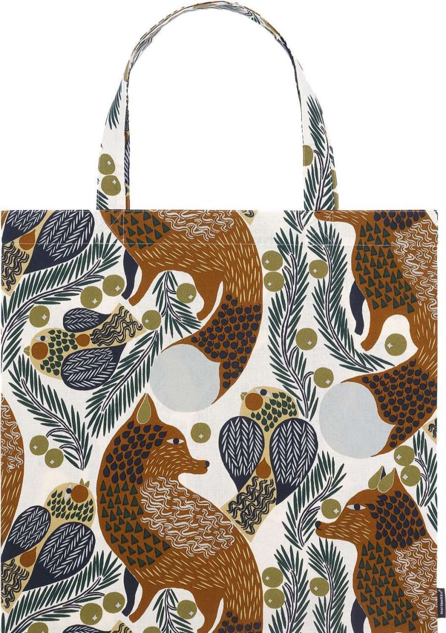 Fashion Marimekko Taschen & Accessoires | Marimekko Ketunmarja (Fuchsbeere) Tragetasche 44X43 Cm Baumwolle, Braun, Grun, Dunkelblau