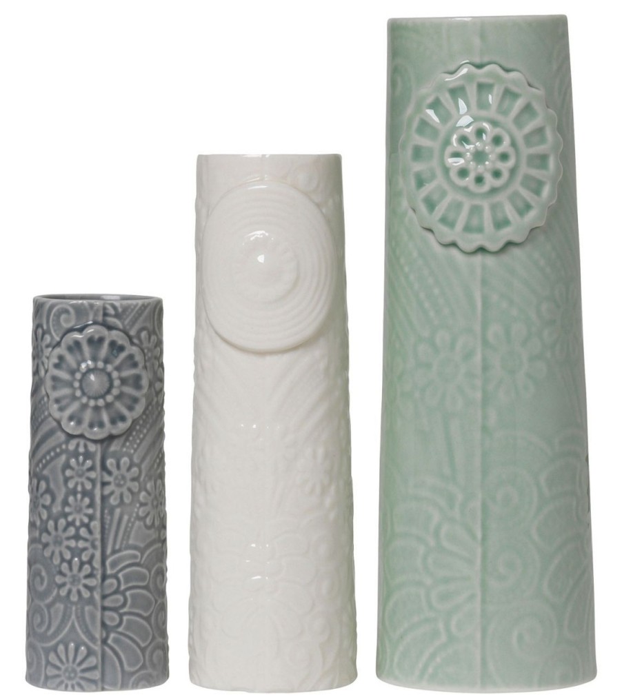 Geschenke Dottir Nordic Design | Dottir Nordic Design Pipanella Flock Meerblick Vase 3Er Set Blau, Weis, Grun