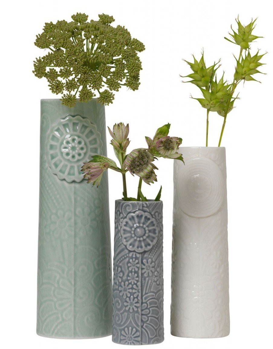 Geschenke Dottir Nordic Design | Dottir Nordic Design Pipanella Flock Meerblick Vase 3Er Set Blau, Weis, Grun