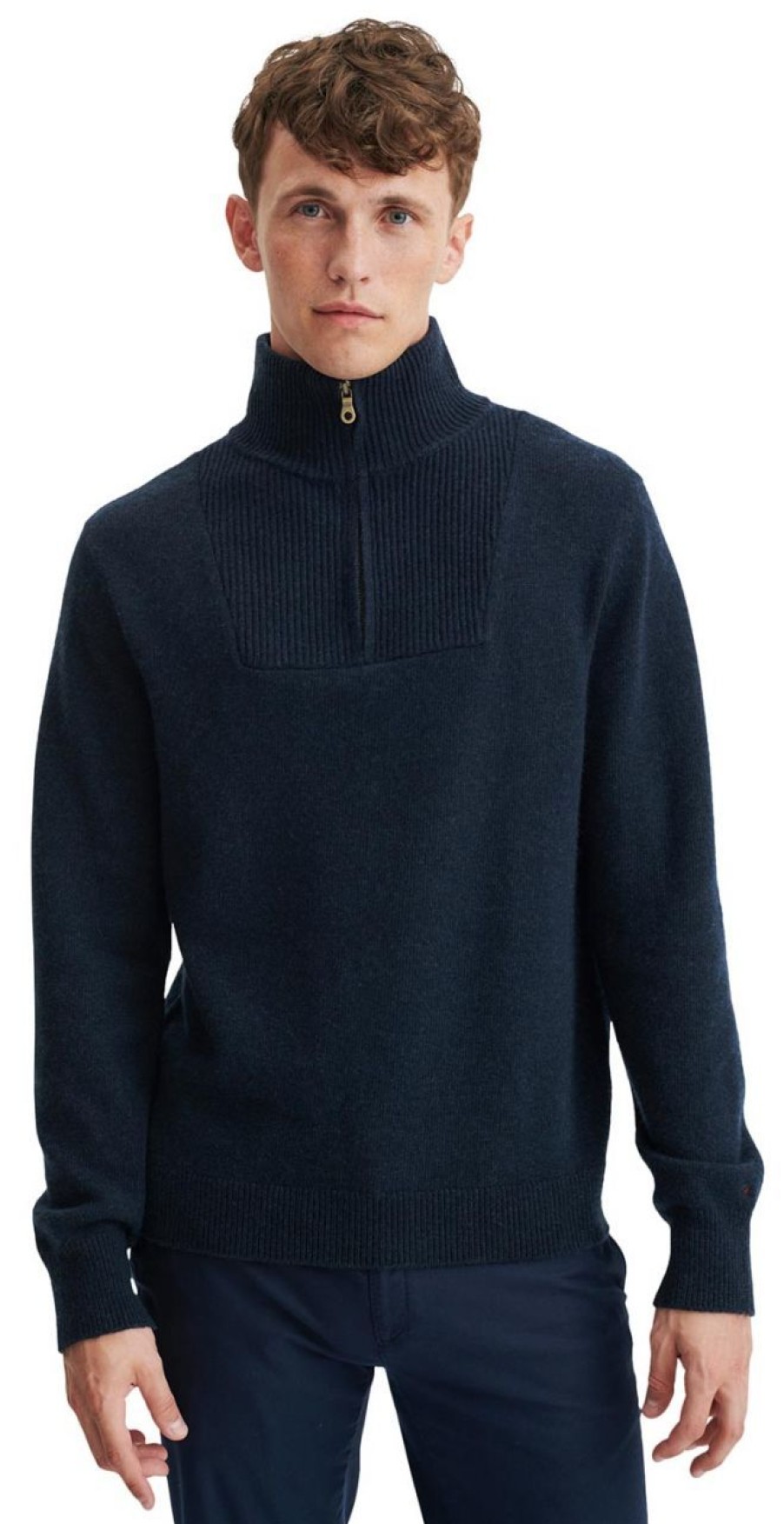 Fashion REDGREEN Pullover& Sweatshirts & Strickjacken | Redgreen Herren Pullover Mit Kragen Dark Navy Melange Jaxen