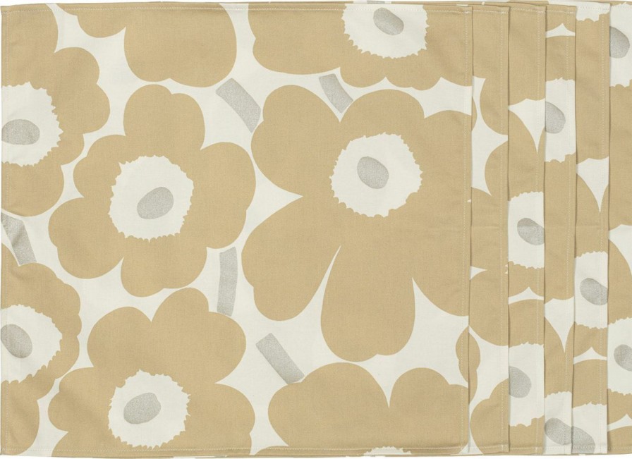 Kuche & Haushalt Marimekko Stoffservietten | Marimekko Unikko Stoffserviette (Satin) 6 Stk. Cremeweis, Silber, Beige