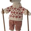 Kinderwelt Maileg Puppen & Zubehor | Maileg Maus Winter Mama Mit Ski Hohe 15 Cm Beige, Rot, Grau, Braun