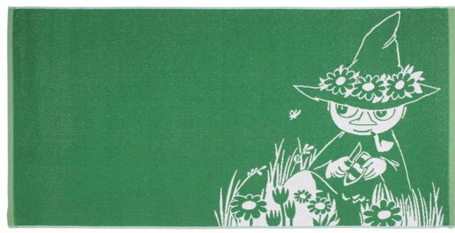 Geschenke Finlayson Dunkelgrun & Die Trendfarbe | Finlayson Mumin Snufkin Beim Schnitzen Duschtuch (Oko-Tex) 70X140 Cm Grun