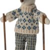 Kinderwelt Maileg Puppen & Zubehor | Maileg Maus Winter Papa Mit Ski Hohe 15 Cm Beige, Blau, Grau, Braun