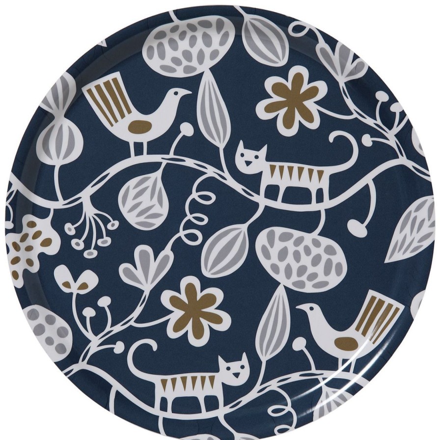 Kuche & Haushalt Bengt & Lotta Tabletts | Bengt & Lotta Botanischer Garten Tablett O 38 Cm Blau, Weis, Braun, Grau